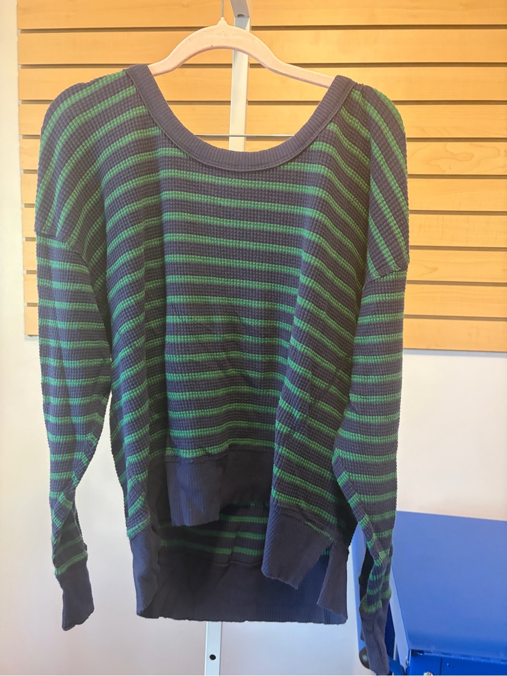 aerie Navy and Green Striped Lightweight Sweater
